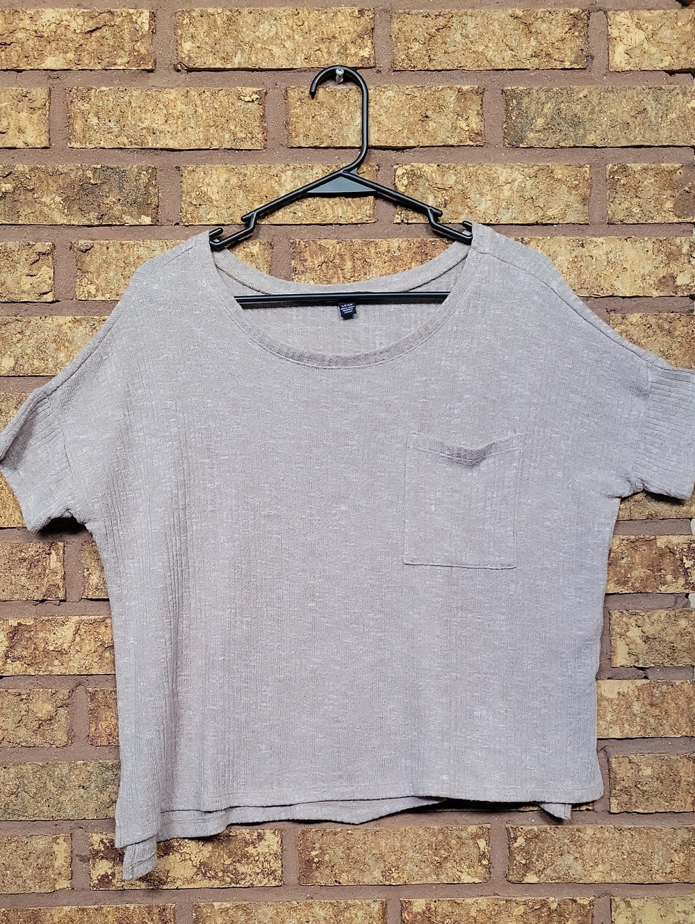 American Eagle Taupe Oversized Ribbed Boxy Short Sleeve Pocket Tee Size Small